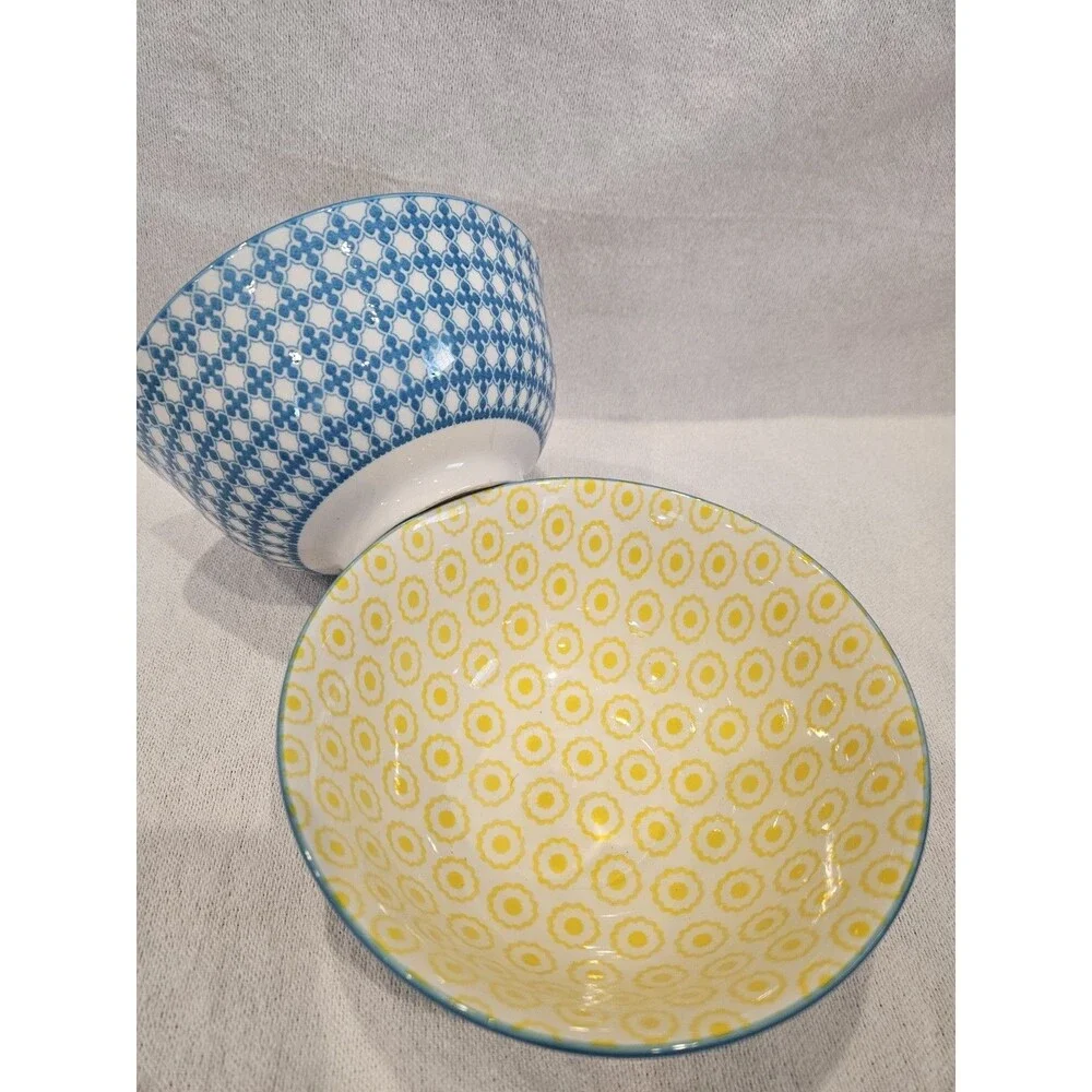 Dover & York Cereal/Soup Bowls (2) Teal/Blue and Yellow 6 